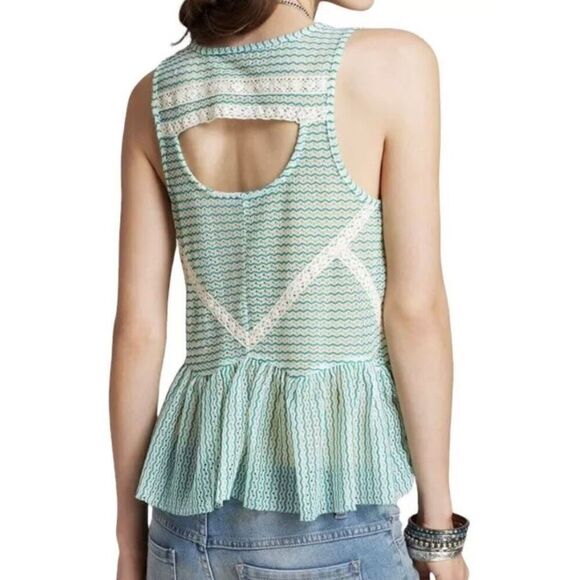 Free People Open Weave Open Back Peplum Top - Picture 2 of 7